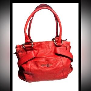 SLOANE & ALEX Designer Coral Red Leather Handbag Tote